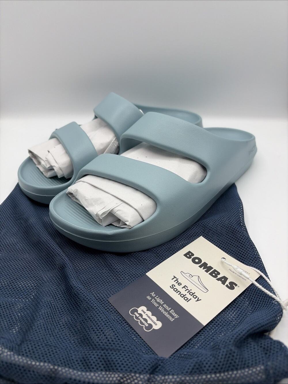 NEW Bombas Women Friday Sandal Slide Comfort Lightweight Size 11 Light Blue New